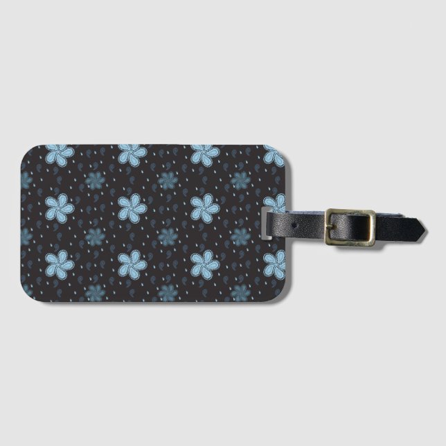 Black and Blue Paisley Designer Luggage Tag Bagagebricka (Framsida horisontal)