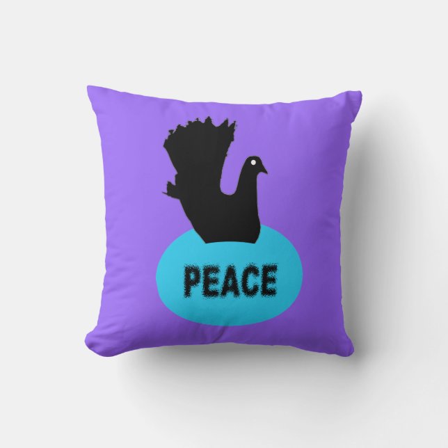 Black and Blue Peace Dove Pillow Kudde (Framsida)
