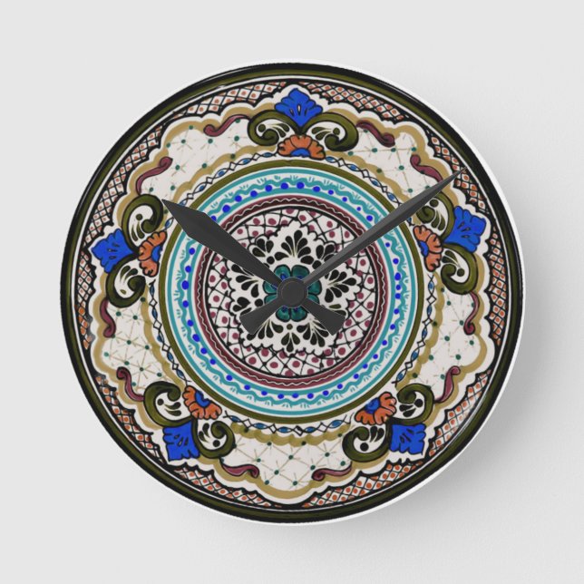 Black and Blue Talavera Plate Rund Klocka (Framsida)