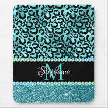 Black and Blue Teal Leopard Girly Glam Monogram