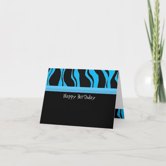 Black and Blue Zebra Rand Birthday Kort (Framsida)