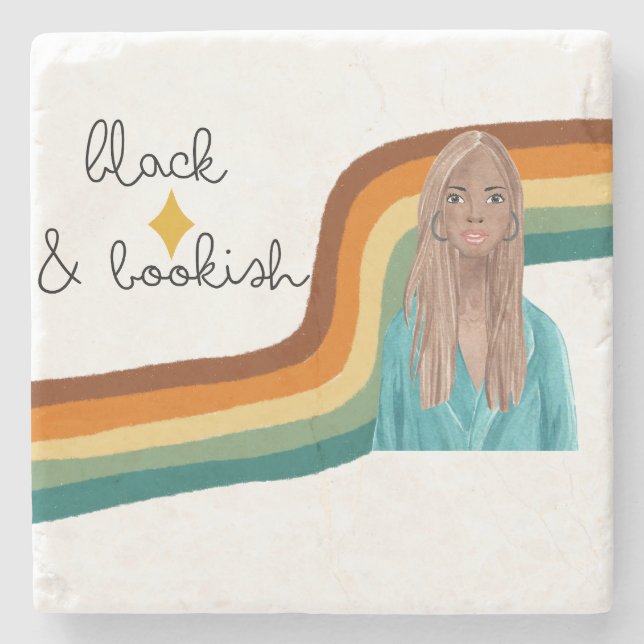 Black and Bookish Retro Bok Älskare Stenunderlägg (Framsidan)