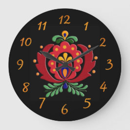 Black and Bright Hungary Folk Art Clock Stor Klocka
