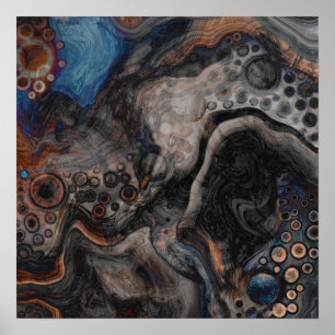 Black and Brown Digital Pour Painting Fluid Art Poster