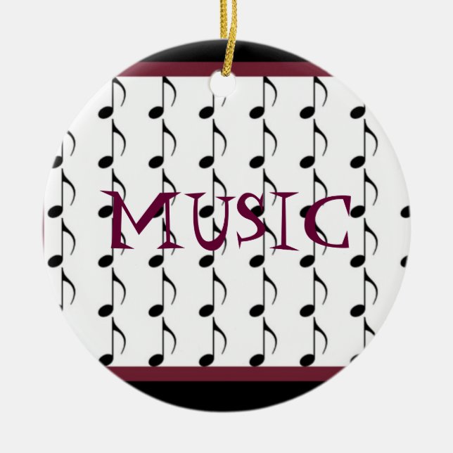 Black and Burgundy Musik noter Julgransprydnad Keramik (Framsidan)