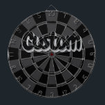Black And Charcoal Gray Custom Text Darttavla<br><div class="desc">Black And Charcoal Gray Cool Customizable Text Dartboard with 6 Brass Darts!</div>
