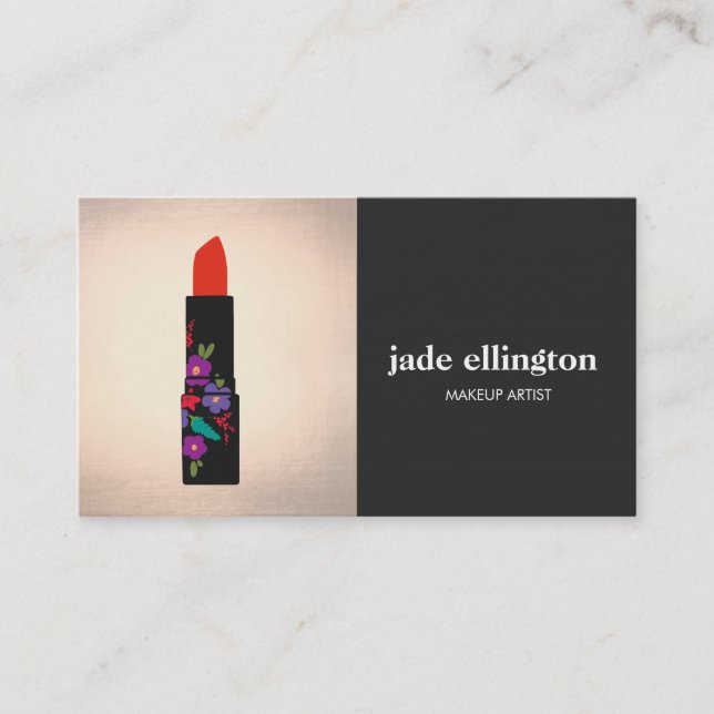 Black and Copper Makeup Artist Lipstick Beauty Visitkort (Framsida)