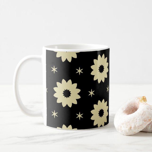 Black and Cream Abstract Floral Coffee Mug Kaffemugg (Med munk)