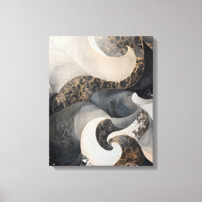 Black and Cream Abstract with Gold Accent Modern  Canvastryck (Framsida)