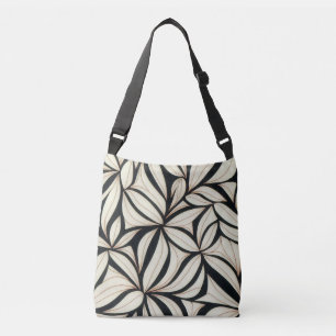 Black and Cream Blommigt Crossbody Tote Axelväska