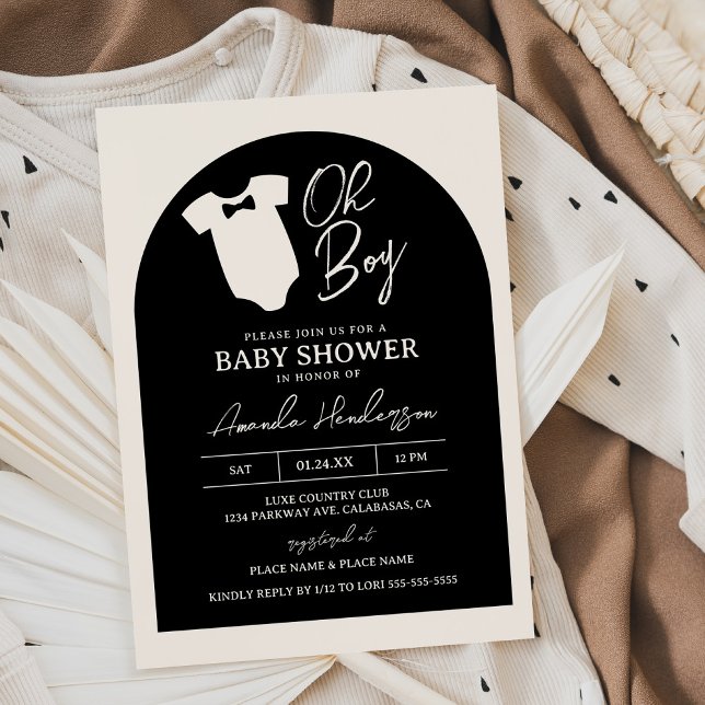 Black and Cream Boy Bow Tie Baby Shower Inbjudningar (Skapare uppladdad)