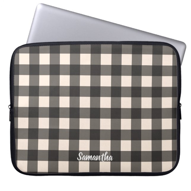 Black and Cream Check Buffalo Play Laptop sleeve (Framsidan)