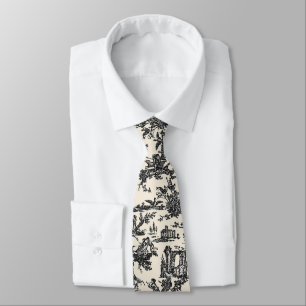Black and Cream Fransk Toile Neck Tie Slips