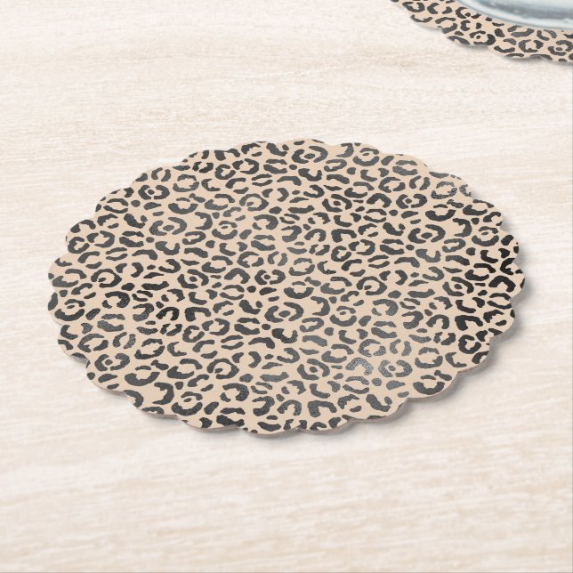 Black and Cream Leopard Print Underlägg Papper (Vinklad)