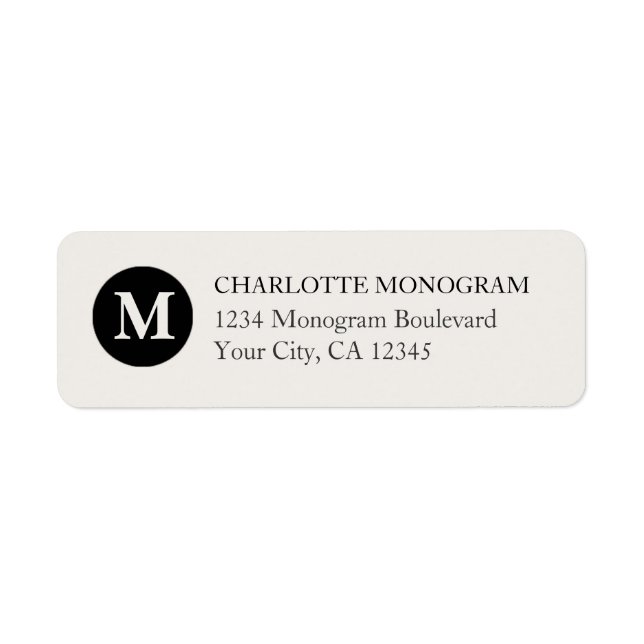 Black and Cream Monogram Returadress Etikett (Framsidan)