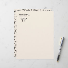 Black and Cream Simple Bows Personal Stationery Brevhuvud