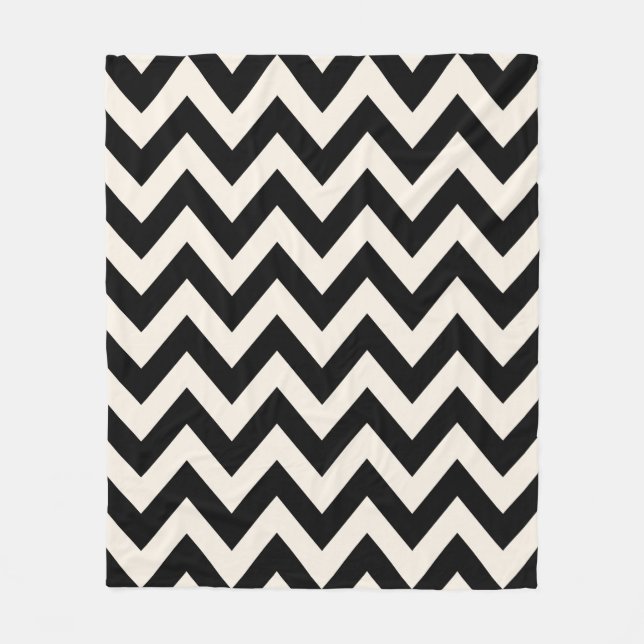 Black and Cream White Chevron, Zigzag Herringbone Fleecefilt (Framsidan)