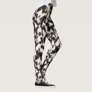 Black and Cream White Faux Animal Päls Leggings