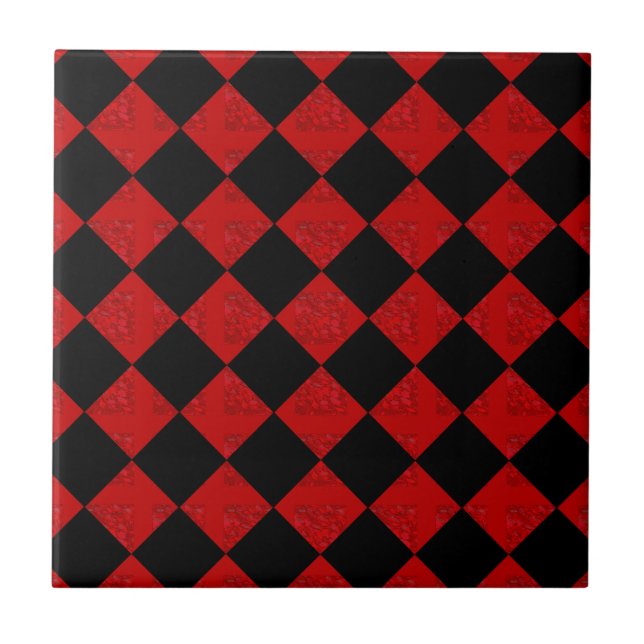 Black and crimson Red diamant Checker mönster Kakelplatta (Framsidan)
