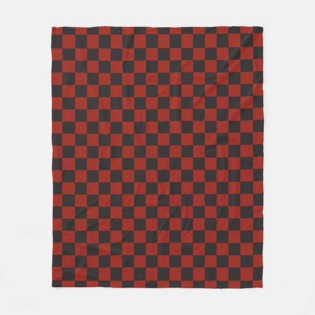 Black and Deep red checkerboard pattern Fleecefilt (Framsidan)