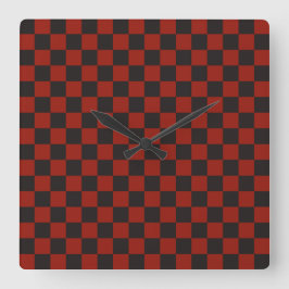 Black and Deep red checkerboard pattern Fyrkantig Klocka