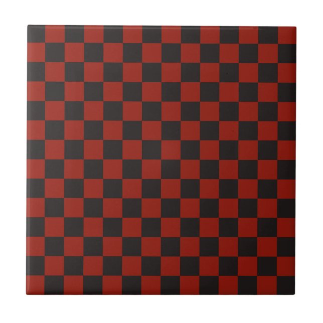 Black and Deep red checkerboard pattern Kakelplatta (Framsidan)
