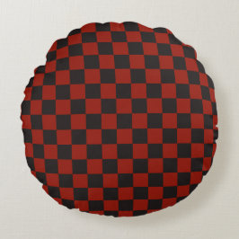Black and Deep red checkerboard pattern Rund Kudde