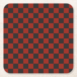 Black and Deep red checkerboard pattern Underlägg Papper Kvadrat