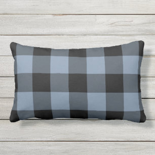 Black and Denim Blue Gingham Buffalo Check Mönster Lumbarkudde