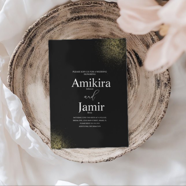 Black and Dusty Gold Pixie Faux Wedding Inbjudningar (Skapare uppladdad)