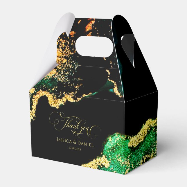 Black and Emerald Grönt Bröllop Presentaskar (Framsidan Sidan)
