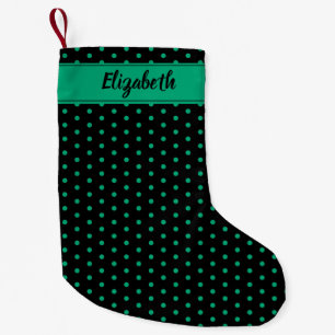 Black and Emerald Grönt Polka dots Personlig Liten Julstrumpa
