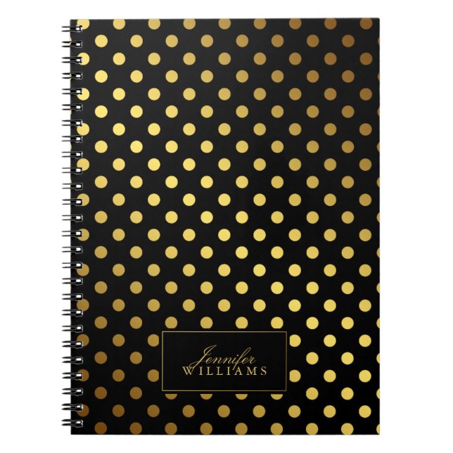 Black and Faux Gold Foil Polka dots Anteckningsbok (Framsidan)