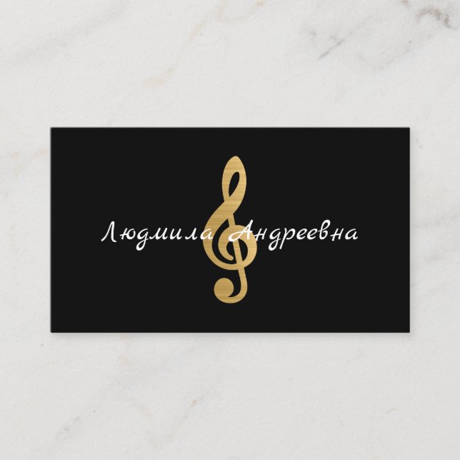 Black and Faux Gold Foil Russian Musician Visitkort (Framsida)