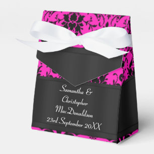 Black and fuchsia rosa Damask bröllop Presentaskar