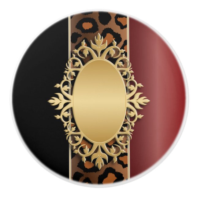 Black and Garnet Red Jaguar Animal Print Knopp (Framsidan)