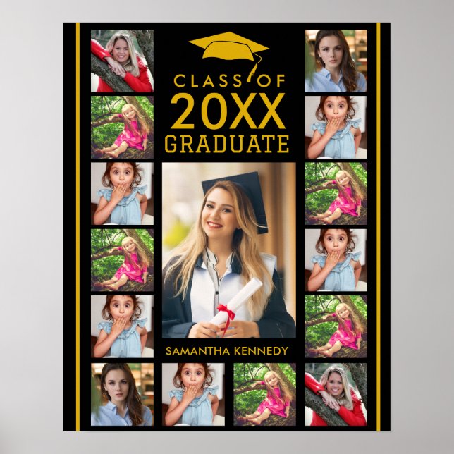 Black And Gold 17 Photo Collage 2026 Graduation Poster (Framsidan)