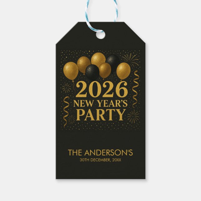 Black And Gold 2026 New Year Party Presentetikett (Framsidan)