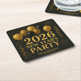 Black And Gold 2026 New Year Party Underlägg Papper Kvadrat