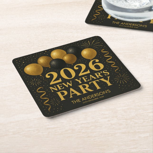 Black And Gold 2026 New Year Party Underlägg Papper Kvadrat (Vinklad)