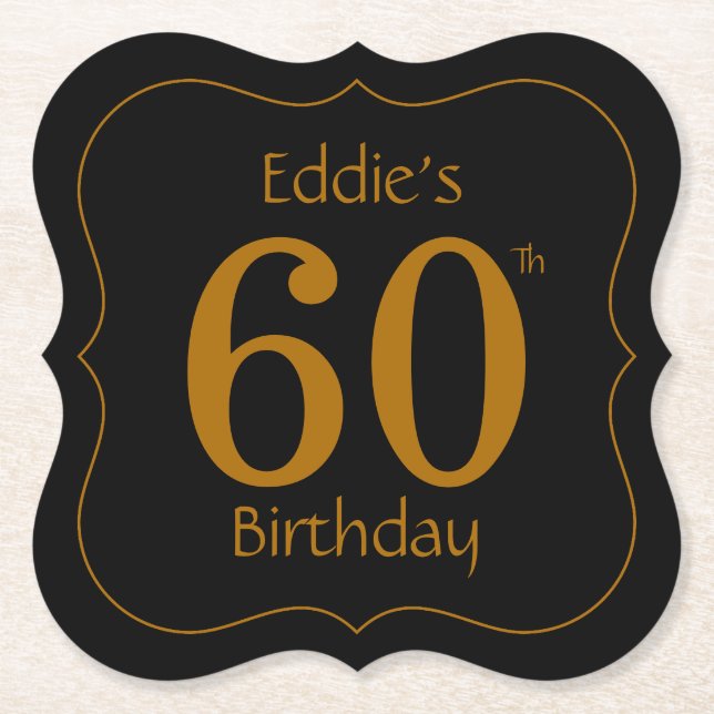 Black and Gold 60th Birthday Party  Underlägg Papper (Framsida)