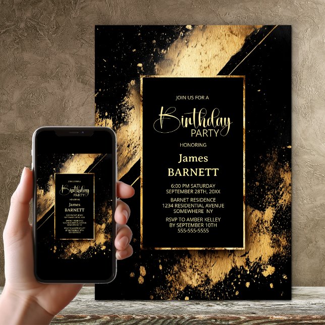 Black and Gold Any Age Birthday Party Inbjudningar (Skapare uppladdad)