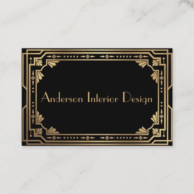 Black and Gold Art Deco Business Card Visitkort (Framsida)
