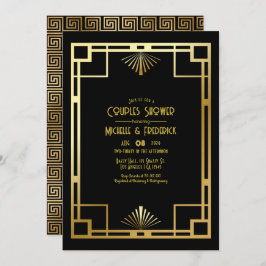 Black and Gold Art Deco Couples Shower Photo Inbjudningar