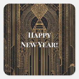 Black and Gold Art Deco Fyrkantigt Klistermärke