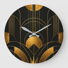 Black and Gold Art Deco Geometric Wall Clock Stor Klocka