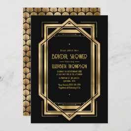 Black and Gold Art Deco Gold Bridal Shower Inbjudningar