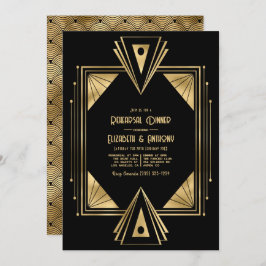 Black and Gold Art Deco Gold Rehearsal Dinner Inbjudningar