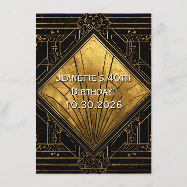 Black and Gold Art Deco Invitation Inbjudningar (Framsida)