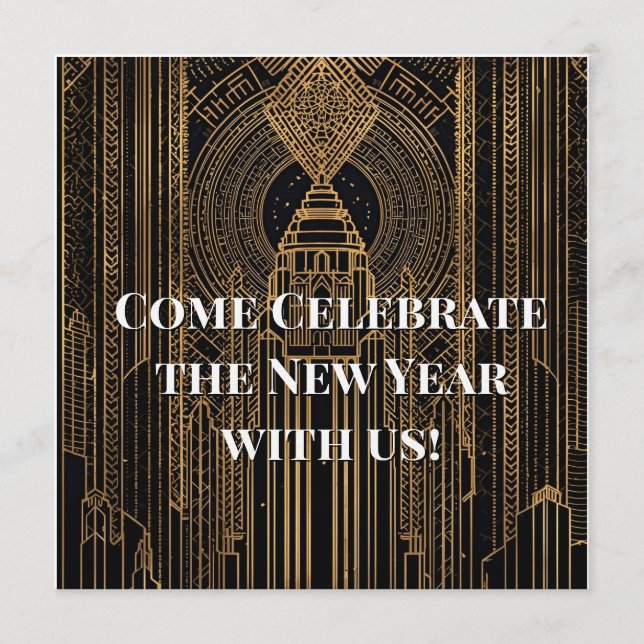 Black and Gold Art Deco Invitation Inbjudningar (Framsida)